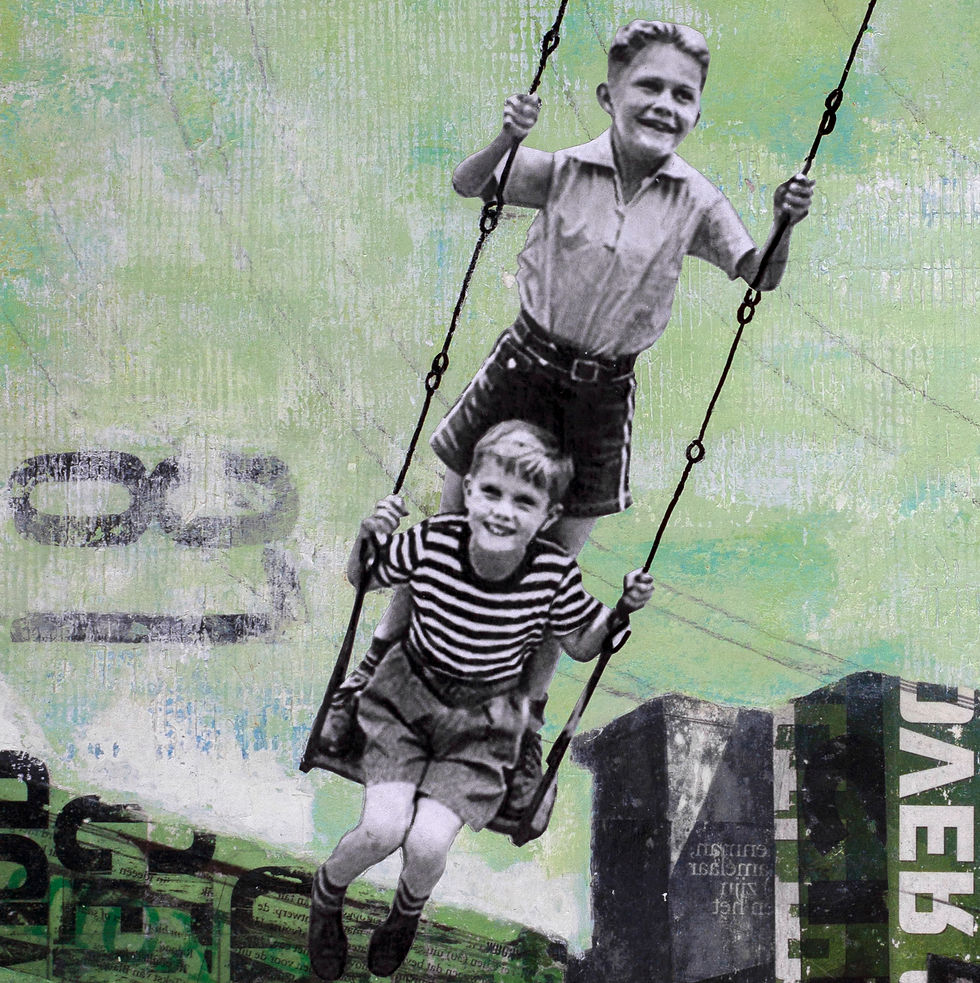 Thumbnail: Two boys in black and white on swing with green background