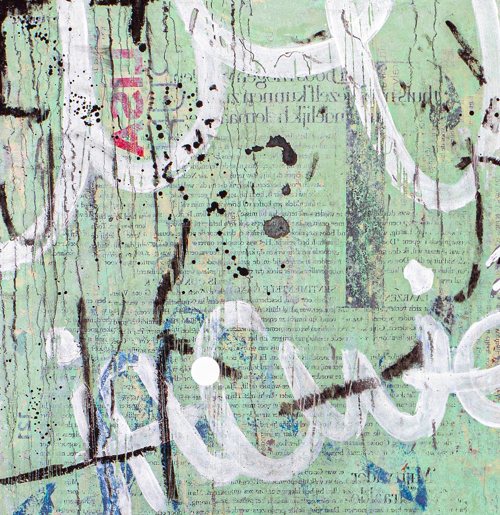 Thumbnail: Red, white and black tags and letters on soft green wooden street art background