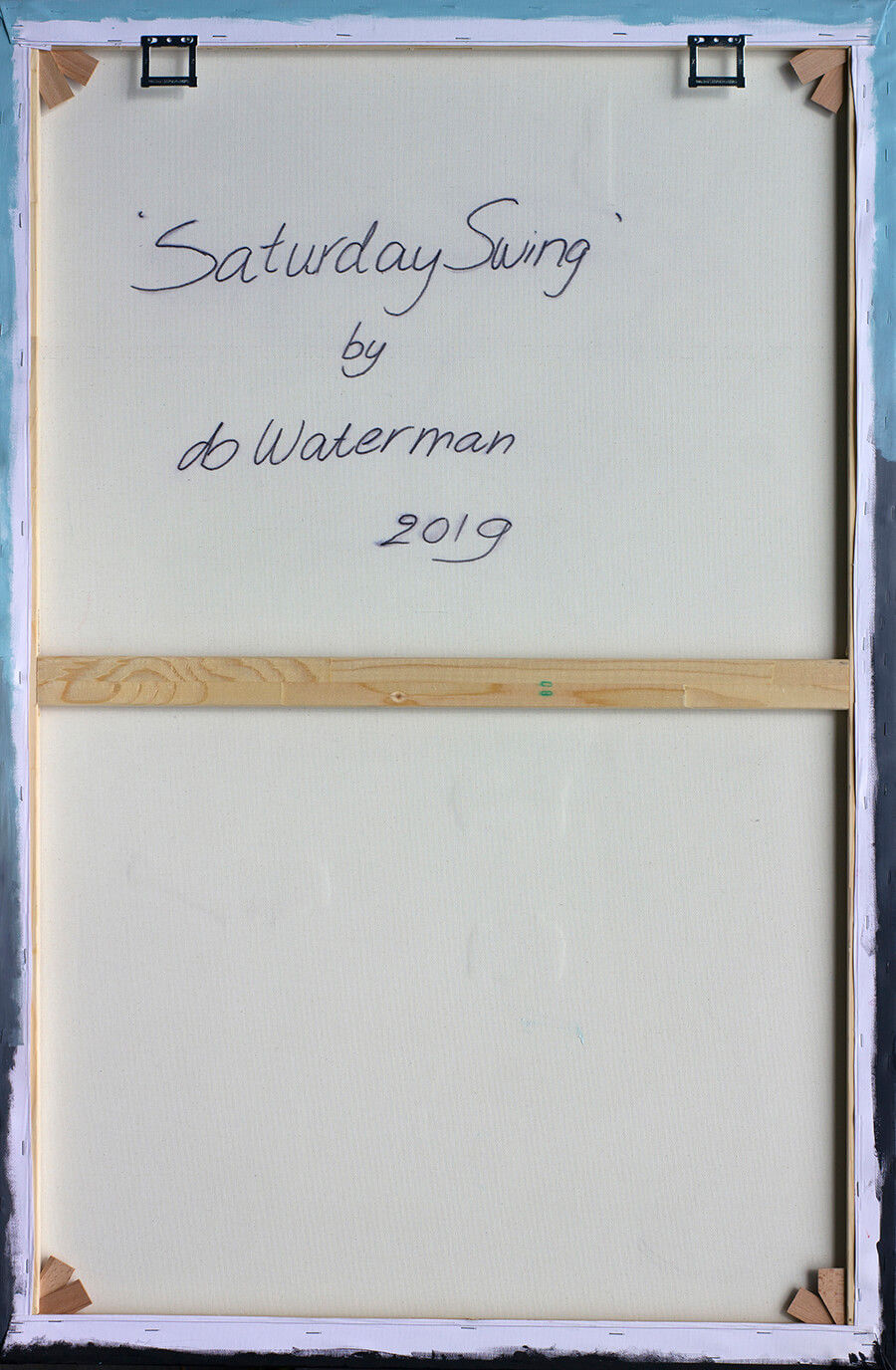 Thumbnail: Back of white canvas with one spline and db Waterman signature