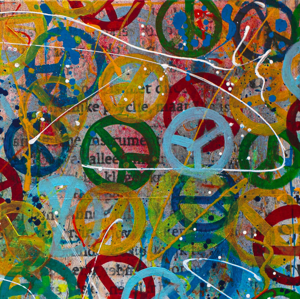 Thumbnail: Rainbow colored peace signs street art painted over each other