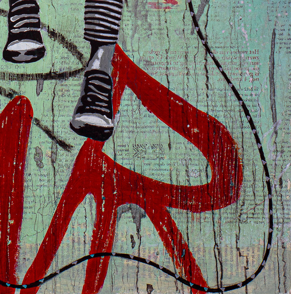 Thumbnail: Red, white and black tags and letters on soft green wooden street art background