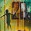 Thumbnail: One black painted figure playing in fountain against yellow, green and rusty sienna background, with large black numbers
