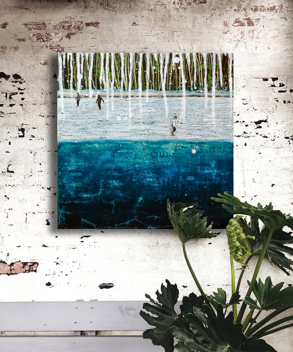 interior view of small square ice skating landscape on structured wall