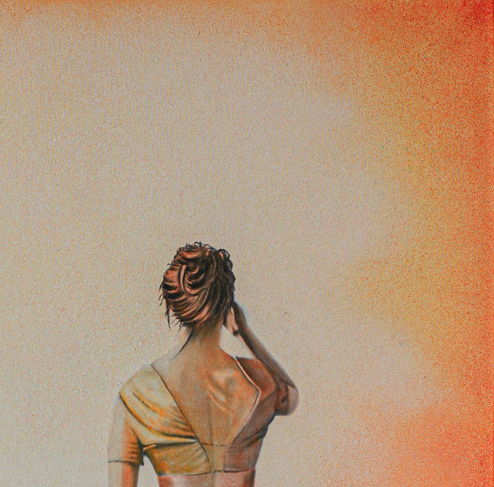 Thumbnail: Painting in peach and orange with head and torso of woman on the back