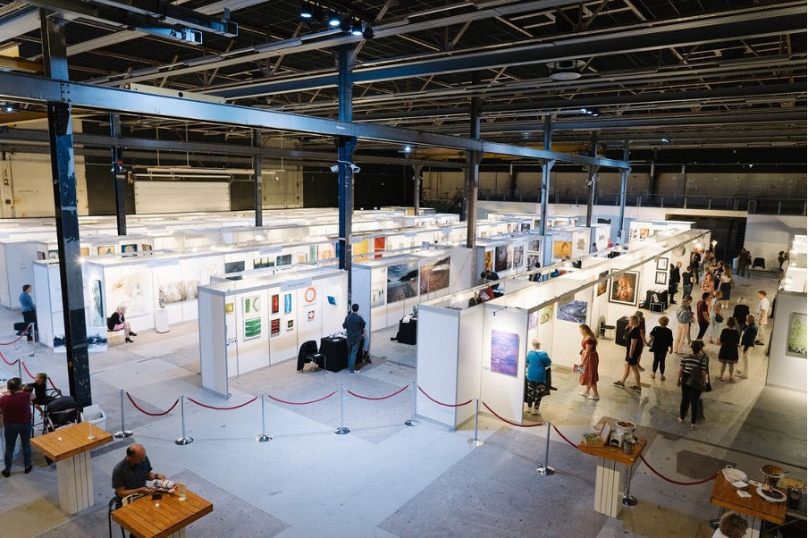 Aerial view of Art Eindhoven, a large art exhibition and art fair in the Southern Netherlands.