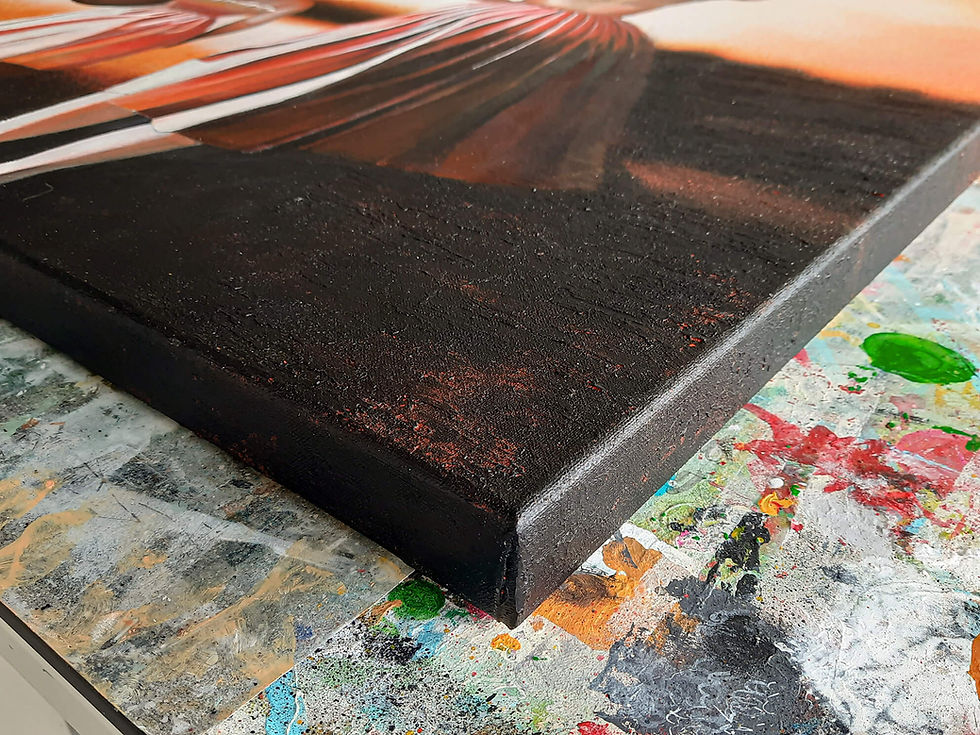 Thumbnail: Right dark textured corner of painting on table