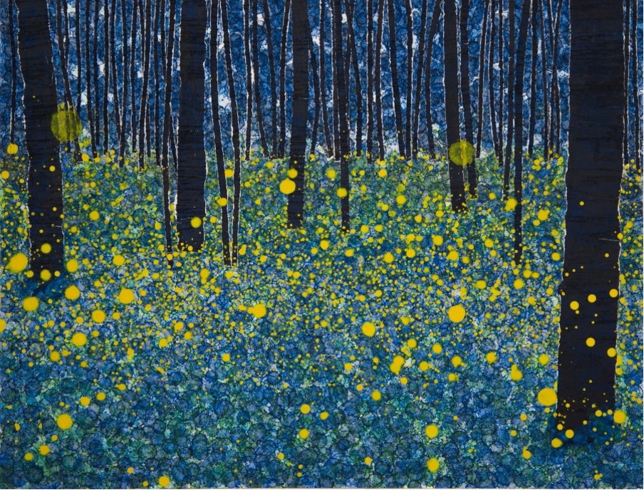 Image of a db Waterman landscape art painting in the fireflies series surrounding nature art