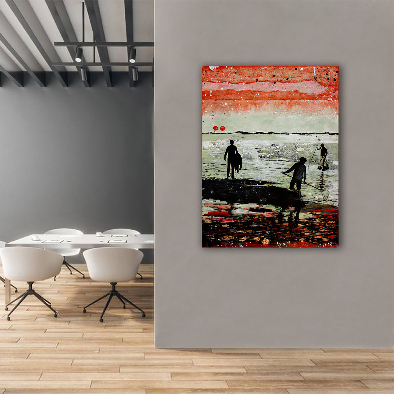 Father's day art gift with tree boys looking for treasures in the river