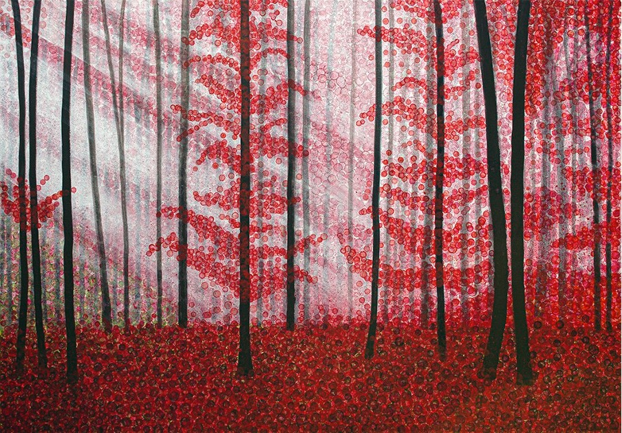 Image of a db Waterman landscape art painting in the fireflies series surrounding nature art