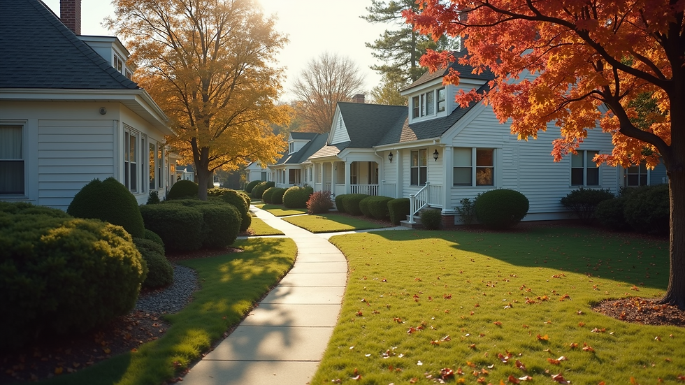 High angle view of a charming suburban neighborhood