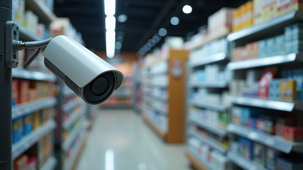 Eye-level view of a retail store's security camera setup