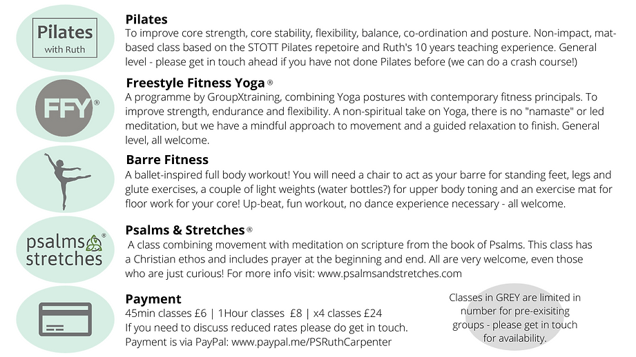 Ruth Timetable class descriptions March
