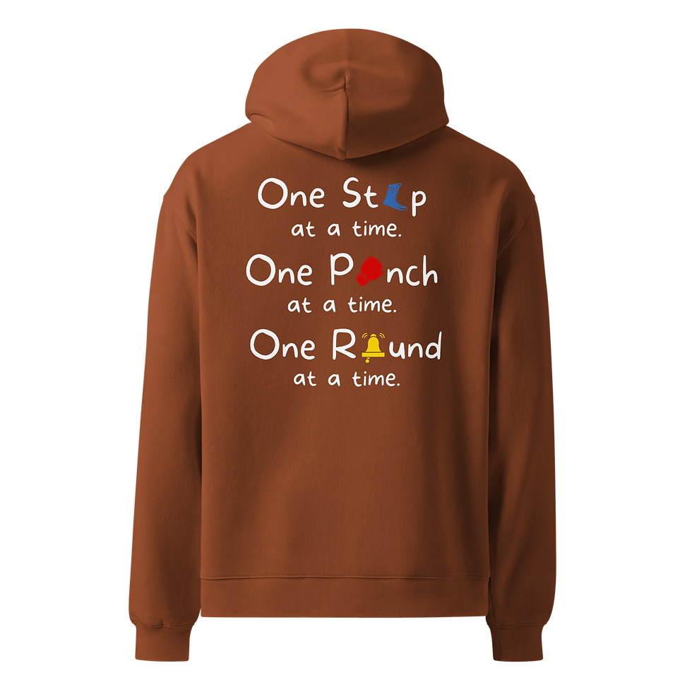 Thumbnail: Go The Distance (yellow) + One Step at a Time - Unisex oversized hoodie (dark)