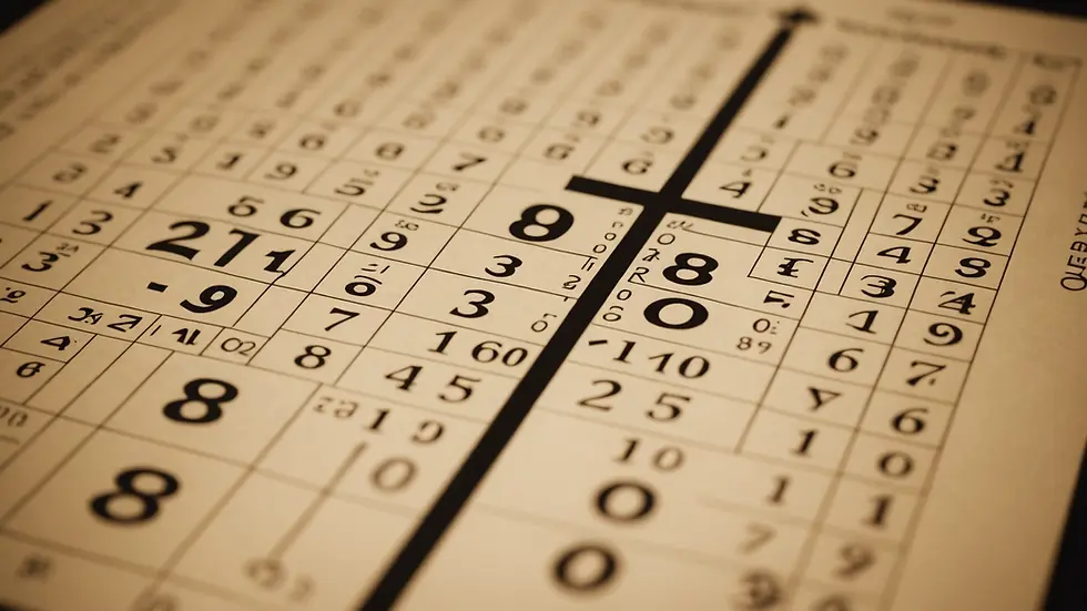 Close-up view of numerology charts and calculations