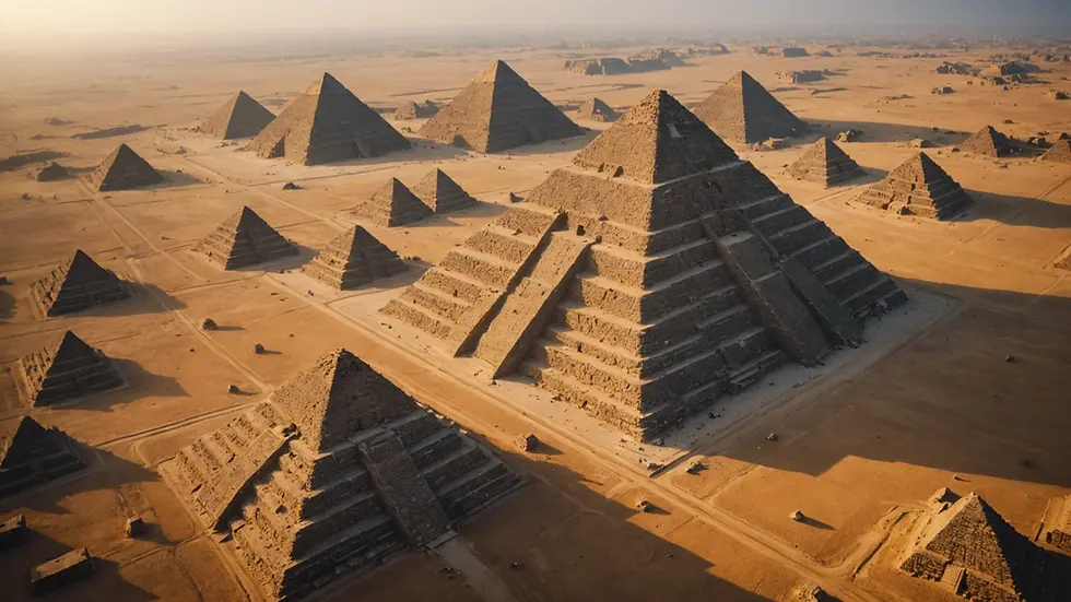 High angle view of ancient stone pyramids