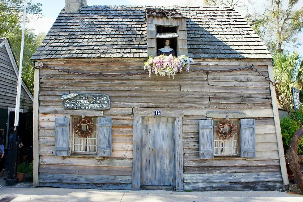 Historic wood schoolhouse exterior in St. Augustine showcasing colonial architecture and Indigenous history heritage
