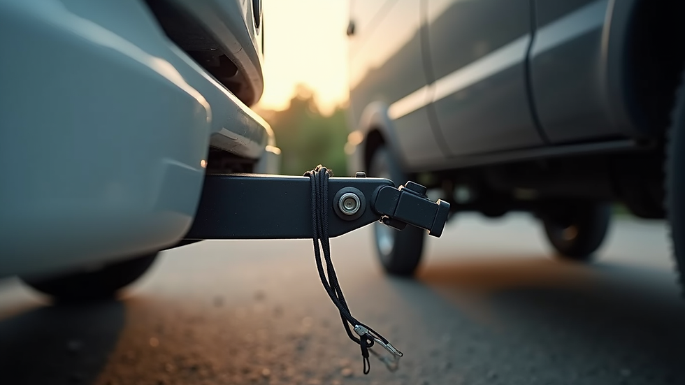 Close-up view of a trailer hitch being connected to a vehicle