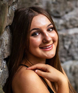 Senior girl in classic black dress at the Sunken Garden, Rochester, NY