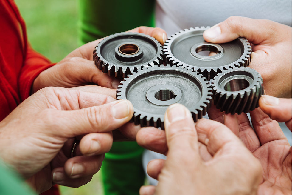 Different shapes and sizes of cogs working together, representing neurodiverse teams