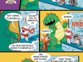 If you’ve ever wondered what happens when a giant plushasaurus interrupts a peaceful day at the convention booth, you’re about to find out. Our newest comic, “Catnip Bravo and the Plushageddon,” drops Catnip Bravo and his crew right in the middle of con chaos and proves that a little creativity (and a lot of boba) can turn a potential disaster into a plushy party.
