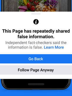 《 Meta 》Facebook 對分享人分享錯誤訊息警告