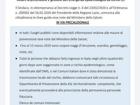 MISURE DI PREVENZIONE E GESTIONE DELL'EMERGENZA EPIDEMIOLOGICA DA COVID-19