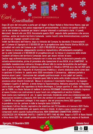 Messaggio del Sindaco Antonio Corsi