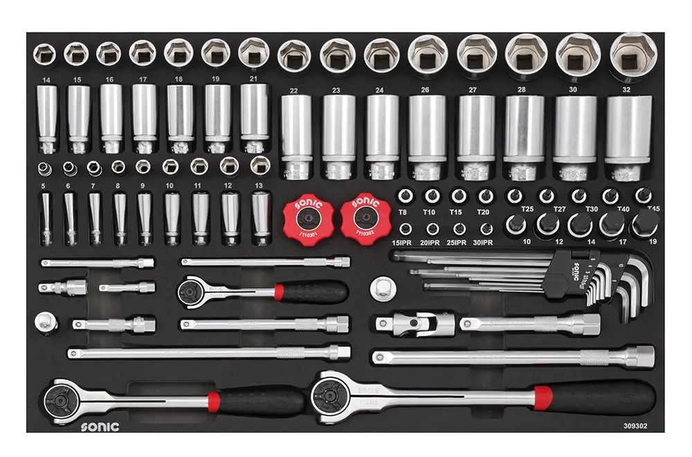 309302 Socket set 1/4'' 3/8'' 12'', metric SFS 93-pcs, Sonic Equipment