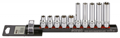 201002 Socket set 3/8'', TX-E on rail 10-pcs, Sonic Equipment