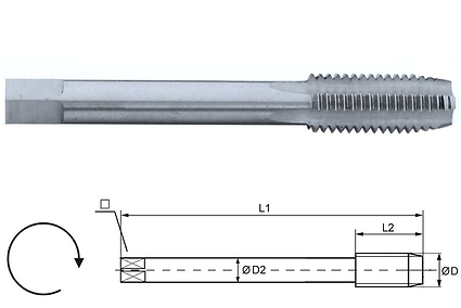 Maschio per filettare a MACCHINA CORTO Forma D per fori passanti e fori ciechi. Uso generale. DIN 352. Passo Metrico.