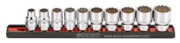 201009 Flank socket set 3/8'', 12 pt. on rail 10-pcs, Sonic Equipment