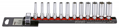 101204 Flank deep socket set 1/4'', 6 pt. on rail 12pt.cs, Sonic Equipment