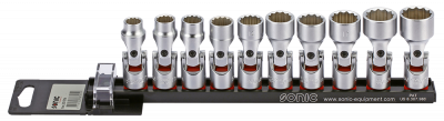 201014 Cardan socket set 3/8'', 12 pt. on rail 10-pcs, Sonic Equipment