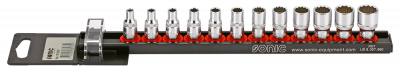 101201 Socket set 1/4'', 12 pt. on rail 12pcs, Sonic Equipment