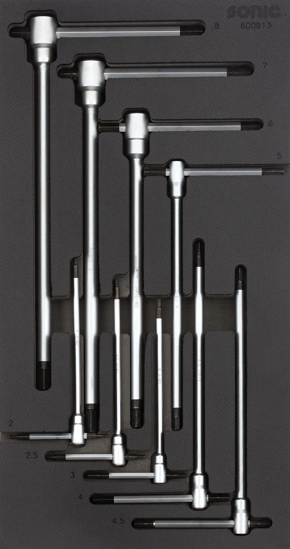 600913 Hexagon key wrench set, 3 tip T-handle SFS 1/3, 9-pcs, Sonic Equipment