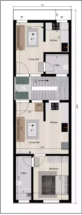 15 50 house plan design 1bhk with 1hk Rental of the Residential building 1st Floor Plan
