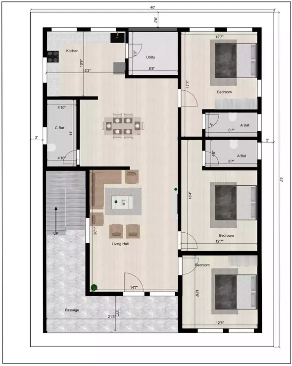 40’x 55’ feet and facing in North direction and here this is plan With G+3 floor typical Floor plan