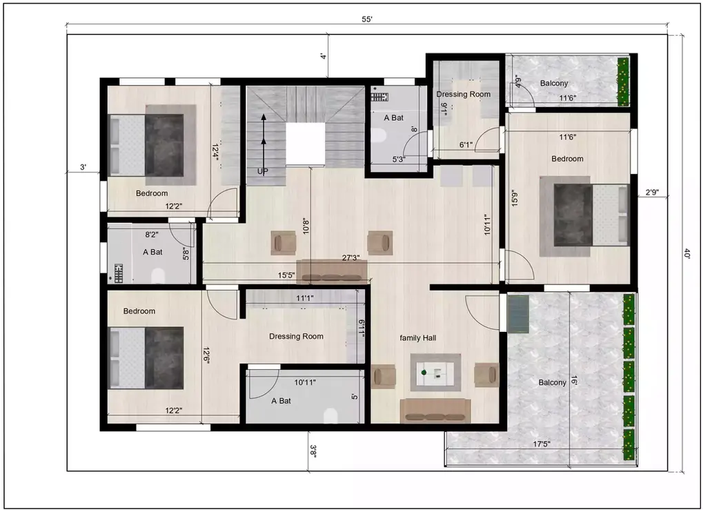 55 40 south facing house plan with vastu, featuring a G+2 floor 1st floor plan