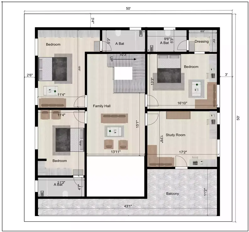 50 50 site duplex house plan north facing plan spans G+2 floors 1st floor plan