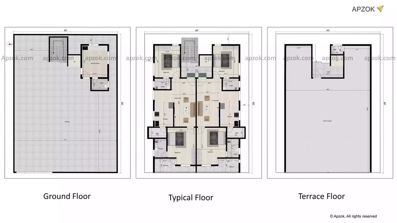45 feet by 60 feet house 2bhk east facing with Arabic style