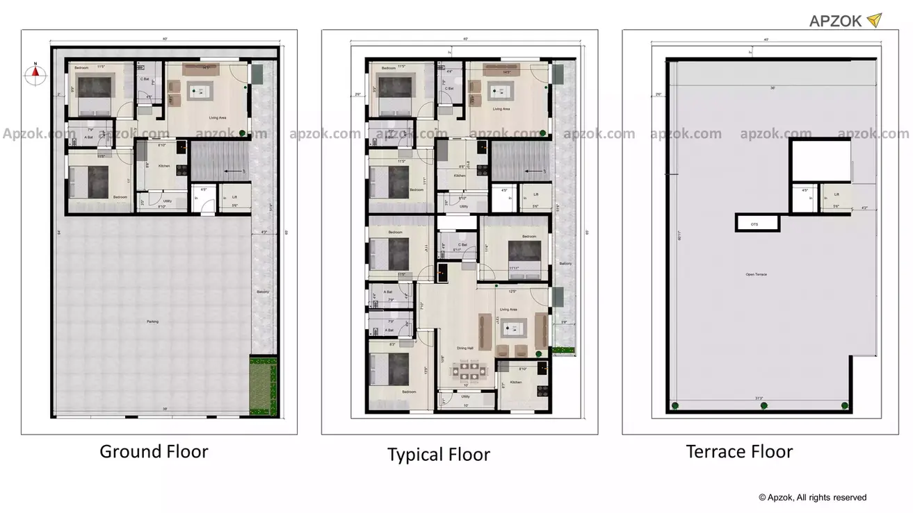40 65 house plan south facing 2 portion 3bhk with 2bhk plot with Lift