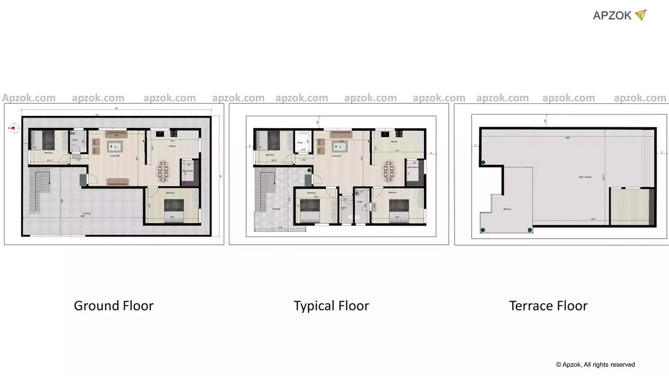 55 * 35 house plan 3bhk west facing with 2bhk rental house plan