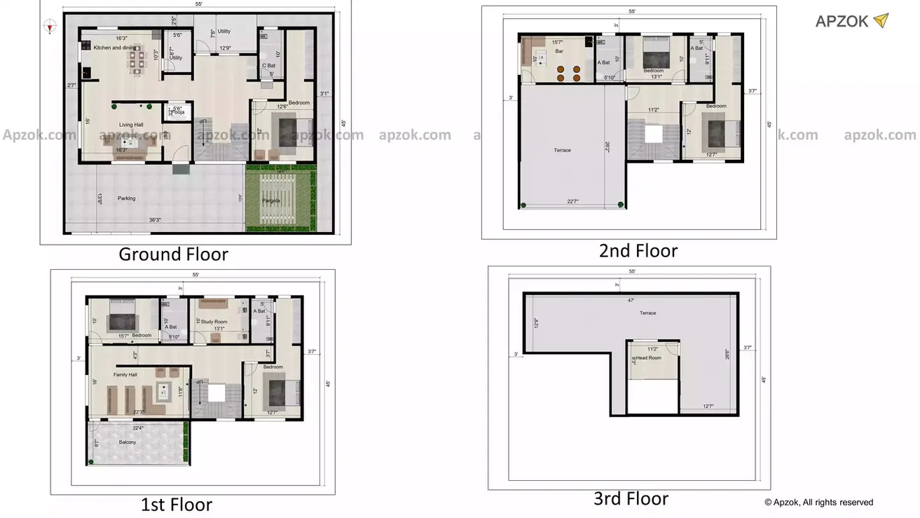 55 45 house plan north facing with vastu plot facing the north direction