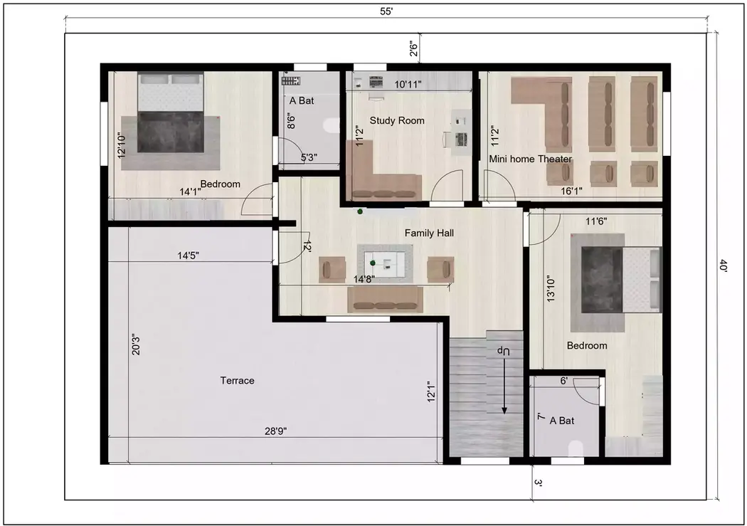 55 40 duplex house 4bhk west facing, with the structure 1st floor plan