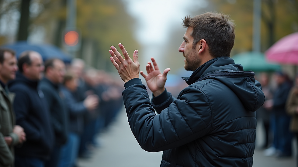 Close-up view of a trainer demonstrating crowd safety equipment