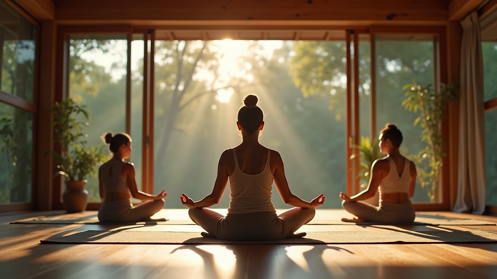 Eye-level view of a tranquil meditation session at a local retreat