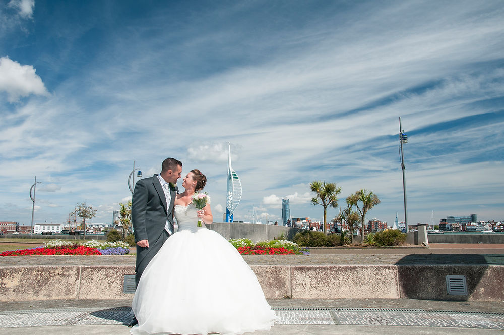 Bride and groom gazing at each other on their wedding day