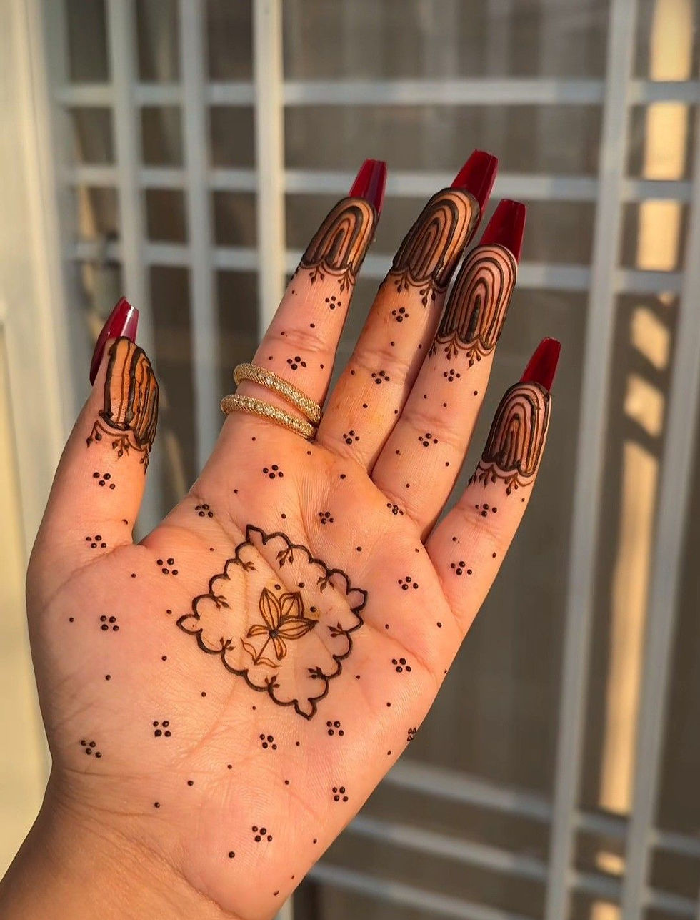 Palm henna design with dot clusters