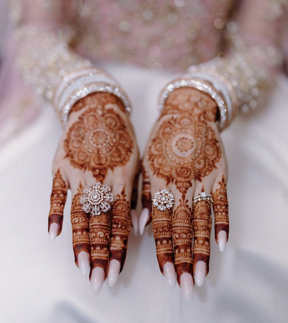 Bridal mehendi design with symmetrical mandalas a