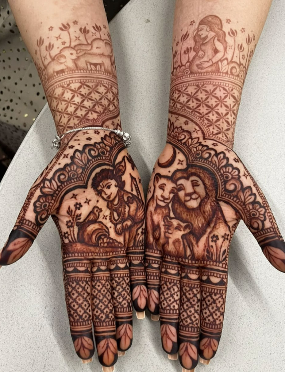 design with elephants, lions, and detailed portrait-style elements